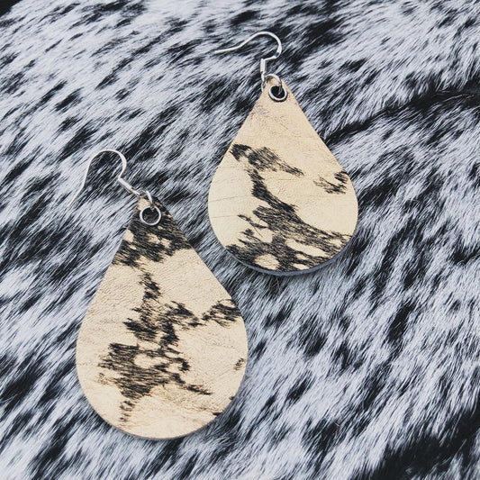 Gold Metallic Acid Washed Teardrop Earrings