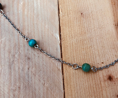 Chrysocolla Blue-green Gemstone and Sterling Silver Necklace