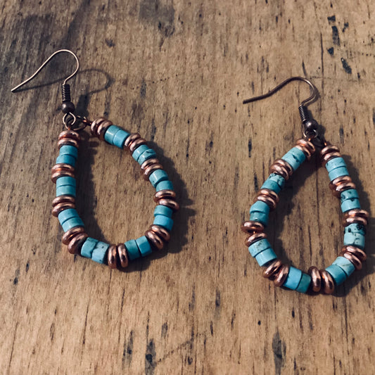 Green Turquoise and Copper Beaded Earrings