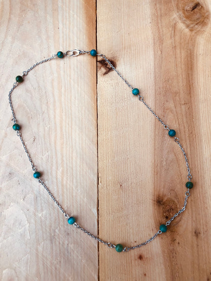 Chrysocolla Blue-green Gemstone and Sterling Silver Necklace