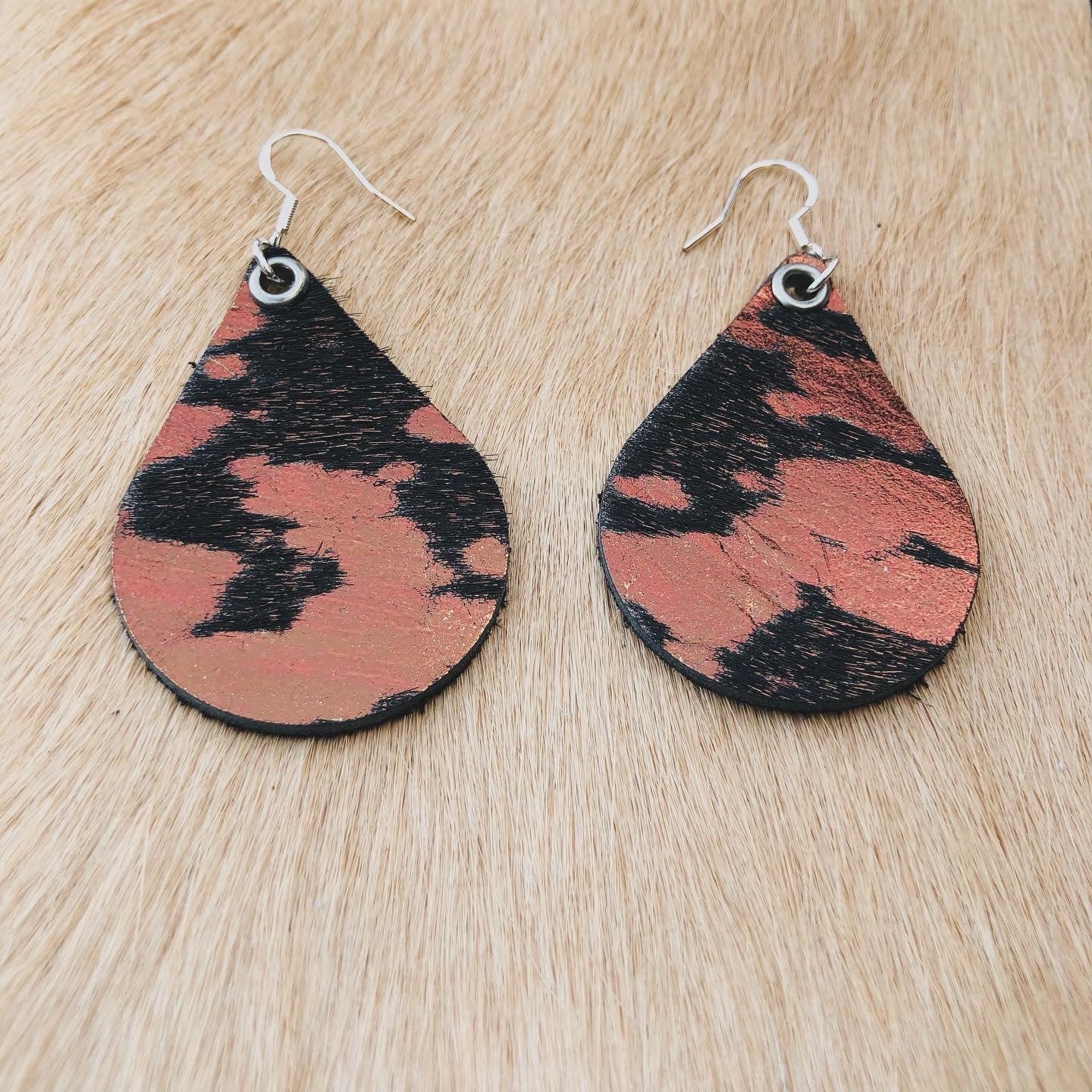 Bronze Metallic Acid Washed Leather Earrings