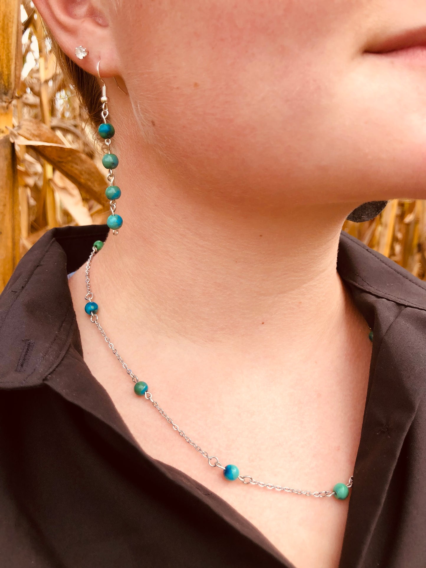 Chrysocolla Blue-green Gemstone and Sterling Silver Necklace