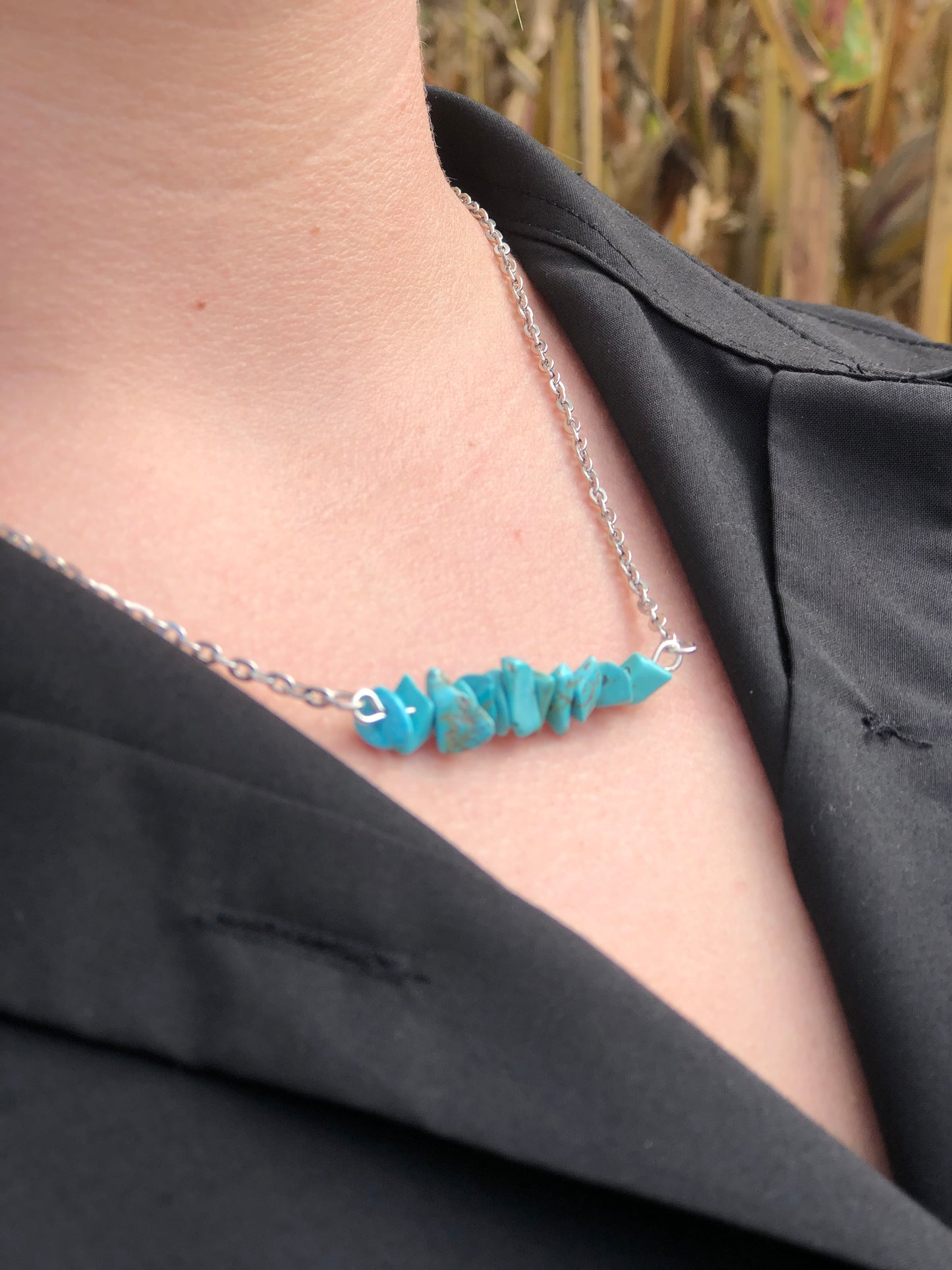 Turquoise Crushed Stone Bar Necklace