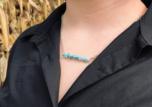 Turquoise Crushed Stone Bar Necklace